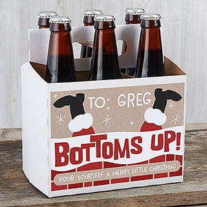 Bottoms Up Christmas Personalized 6 Beer Bottle Carrier  - 23167-C