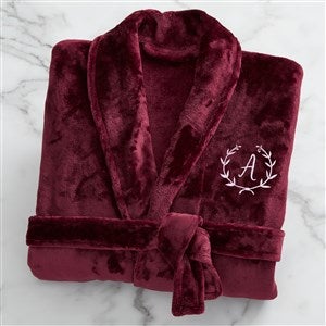 Floral Wreath Embroidered Luxury Maroon Fleece Robe - 23200-M