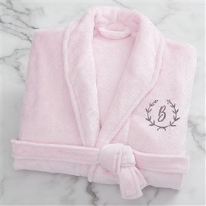 Floral Wreath Embroidered Luxury Pink Fleece Robe - 23200-P