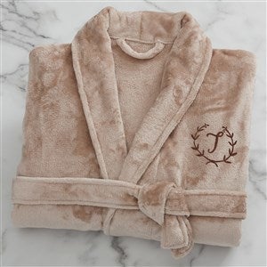 Floral Wreath Embroidered Luxury Taupe Fleece Robe - 23200-T