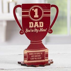 #1 Dad Personalized Red Wood Trophy Keepsake - 23244-R