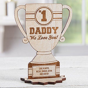 #1 Dad Personalized Whitewash Wood Trophy Keepsake - 23244-W
