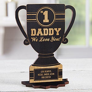 #1 Dad Personalized Black Stain Wood Trophy Keepsake - 23244-BL