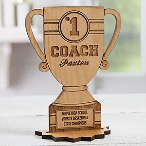 #1 Coach Personalized Trophy Natural Wood Keepsake - 23245-N