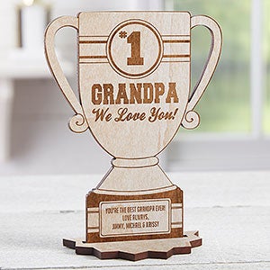 #1 Grandpa Personalized Whitewash Wood Trophy Keepsake - 23246-W