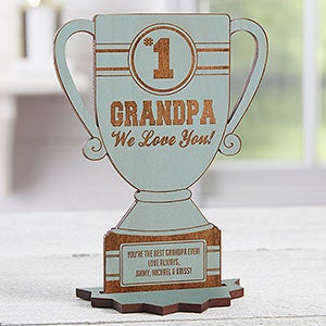 #1 Grandpa Personalized Blue Stain Wood Trophy Keepsake - 23246-B