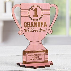 #1 Grandpa Personalized Pink Stain Wood Trophy Keepsake - 23246-P