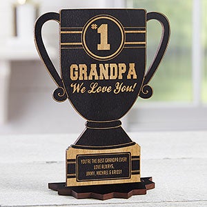 #1 Grandpa Personalized Black Stain Wood Trophy Keepsake - 23246-BL