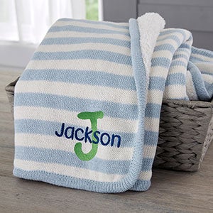 Playful Name Embroidered Blue Knit Baby Blanket - 23247-B