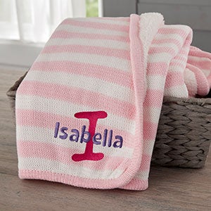 Name & Initial Personalized Pink Knit Baby Blanket - 23247-P