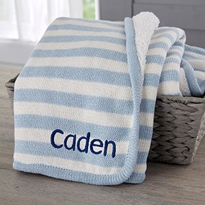 Custom Embroidered Blue Knit Baby Blanket - 23248-B