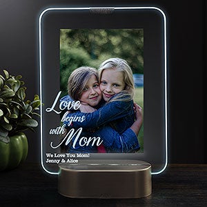 Love Begins With Mom Personalized Light Up Glass LED Picture Frame-Vertical - 23323-V