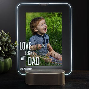 Love Begins With Dad Personalized Light Up Glass LED Picture Frame-Vertical - 23324-V