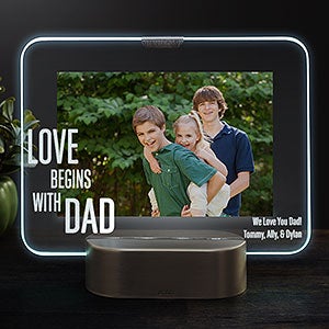 Love Begins With Dad Personalized Light Up Glass LED Picture Frame-Horizontal - 23324-H