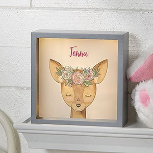 Woodland Floral Deer 6x6 Personalized Grey LED Shadow Box - 23337G-6x6