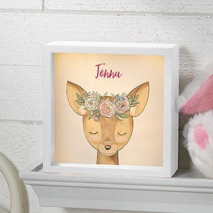 Woodland Floral Deer 6x6 Personalized Ivory LED Shadow Box - 23337I-6x6