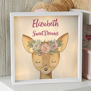 Woodland Floral Deer 10x10 Personalized Ivory LED Shadow Box - 23337I-10x10