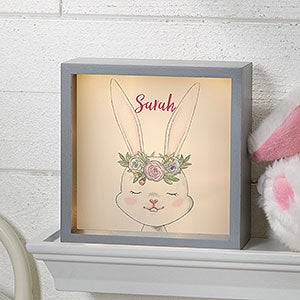 Woodland Floral Bunny Personalized Grey LED Shadow Box- 6