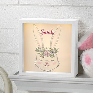 Woodland Floral Bunny Personalized Ivory LED Shadow Box- 6