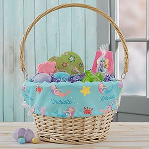 Mermaid Adventure Personalized Natural Easter Basket with Folding Handle - 23376