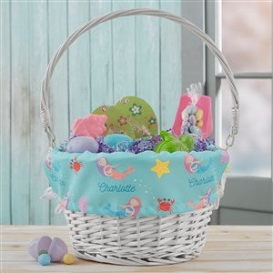 Mermaid Adventure Personalized Easter White Basket with Folding Handle - 23376-W