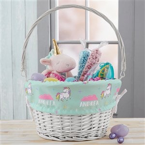 Unicorn Adventure Personalized White Wicker Easter Basket - 23377-W