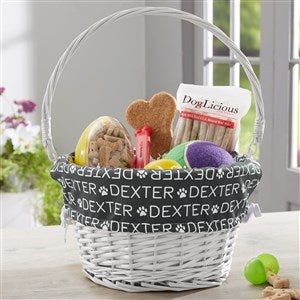 Repeating Pet Name Personalized White Wicker Dog Easter Basket - 23381-W