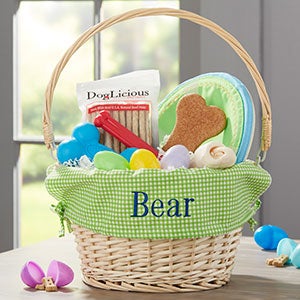 Personalized Dog Easter Basket - Green Check - 23413-GC