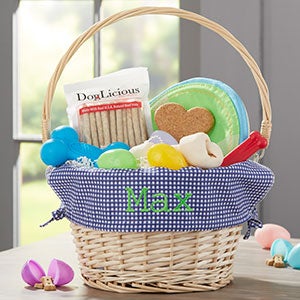 Personalized Dog Easter Basket - Navy Check - 23413-N