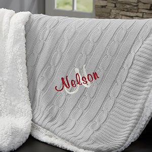 Name & Initial Personalized 50x60 Grey Knit Throw Blanket - 23433-G