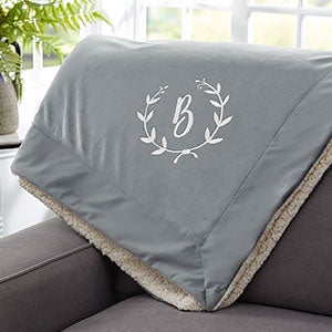 Floral Wreath Embroidered 50x60 Grey Sherpa Blanket - 23466-GS