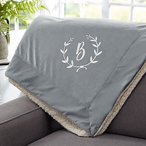 Floral Wreath Embroidered 60x72 Grey Sherpa Blanket - 23466-GL