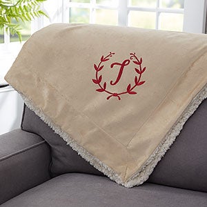 Floral Wreath Embroidered 60x72 Tan Sherpa Blanket - 23466-TL