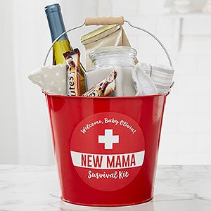 New Mom Survival Kit Personalized Red Metal Bucket - 23519
