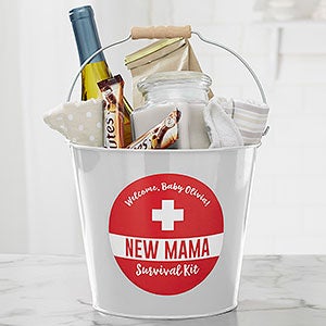 New Mom Survival Kit Personalized White Metal Bucket - 23519-W