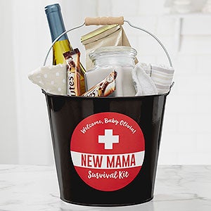 New Mom Survival Kit Personalized Black Metal Bucket - 23519-B