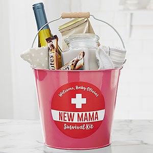 New Mom Survival Kit Personalized Pink Metal Bucket - 23519-P