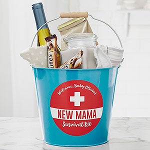 New Mom Survival Kit Personalized Teal Metal Bucket - 23519-T