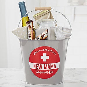 New Mom Survival Kit Personalized Silver Metal Bucket - 23519-S