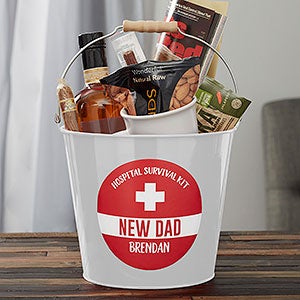 New Dad Survival Kit Personalized White Metal Bucket - 23520-W