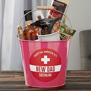 New Dad Survival Kit Personalized Metal Bucket- Pink - 23520-P