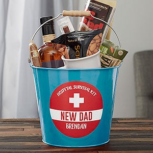 New Dad Survival Kit Personalized Teal Metal Bucket - 23520-T