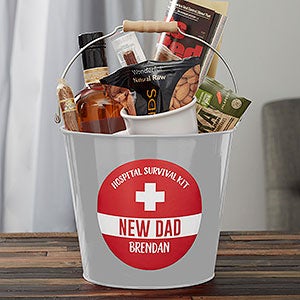 New Dad Survival Kit Personalized Metal Bucket- Silver - 23520-S