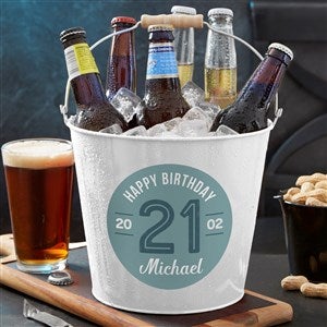 Modern Birthday Personalized White Metal Bucket - 23539-W