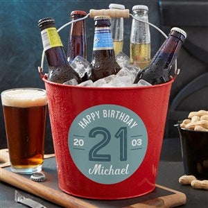 Modern Birthday Personalized Red Metal Bucket - 23539