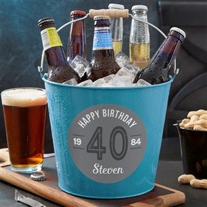 Modern Birthday Personalized Turquoise Metal Bucket - 23539-T