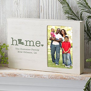 Home State Personalized Whitewashed Off-Set Box Picture Frame - 23553