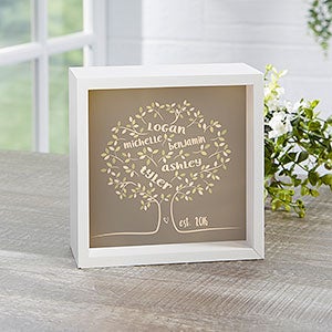 Tree of Life Personalized Ivory 6x6 LED Light Shadow Box - 23603-I-6x6