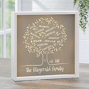 Tree of Life Personalized Ivory 10x10 LED Light Shadow Box - 23603-I-10x10