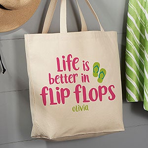 Flip Flops Personalized 20 x 15 Canvas Tote Bag - 23653-L